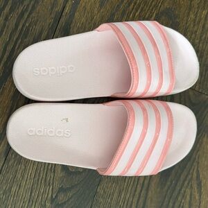 Kids 5 pink and light pink adidas slides